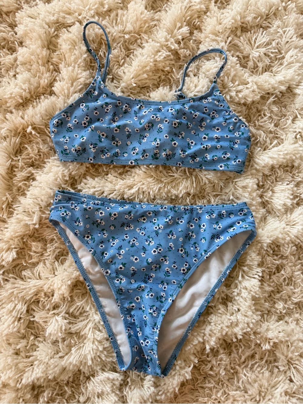 SHEIN Light Blue Floral High-Waist Bikini Set